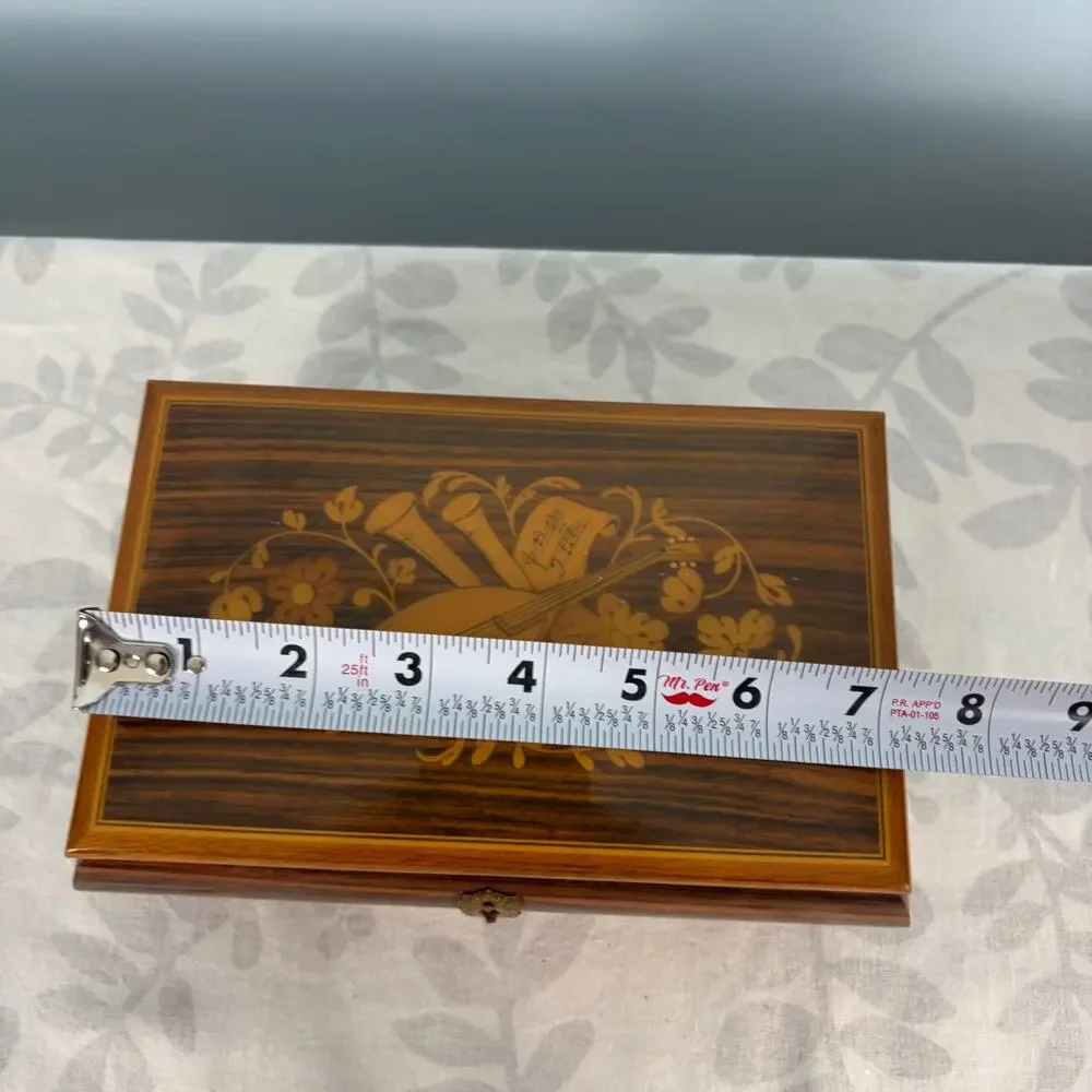 Vintage Italian Style Marquetry Music Box Musical Jewelry Box Isle of Capri